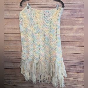 Handmade Pastel Chevron Crochet Fringe Throw, Newborn Crochet Blanket